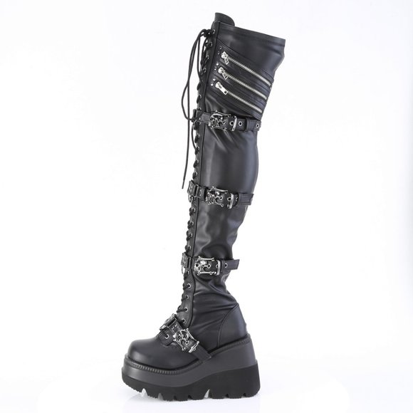 Gothic Wedge Platform Lace Up Thigh High Boots - Picture 1 of 5